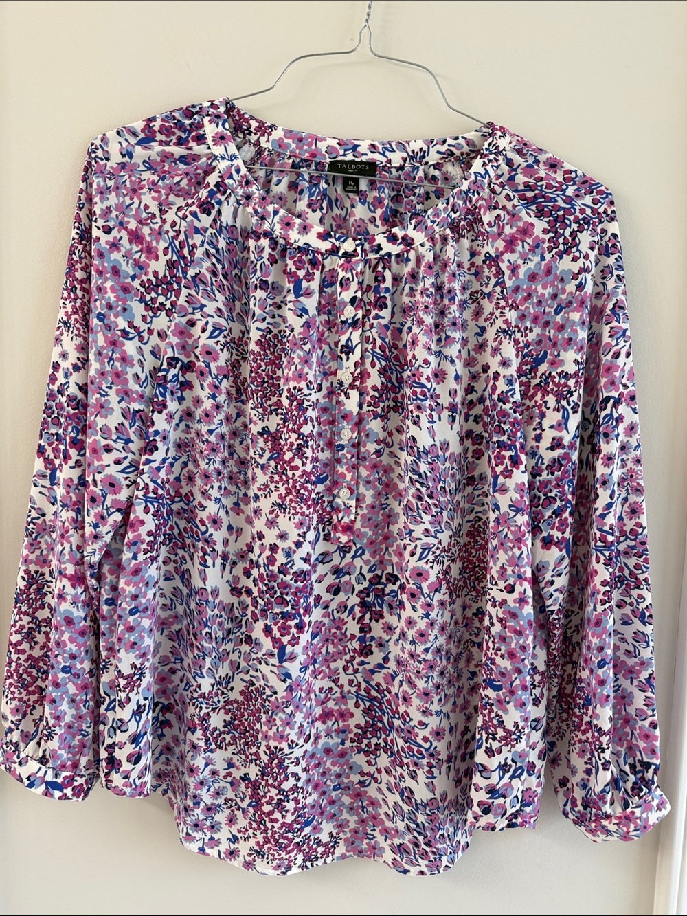 Talbots Floral Pintuck Blouse - White, Pink & Purple